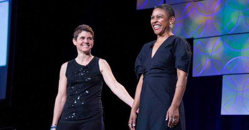 Rea Carey and Kierra Johnson on stage at Creating Change Conference 2020